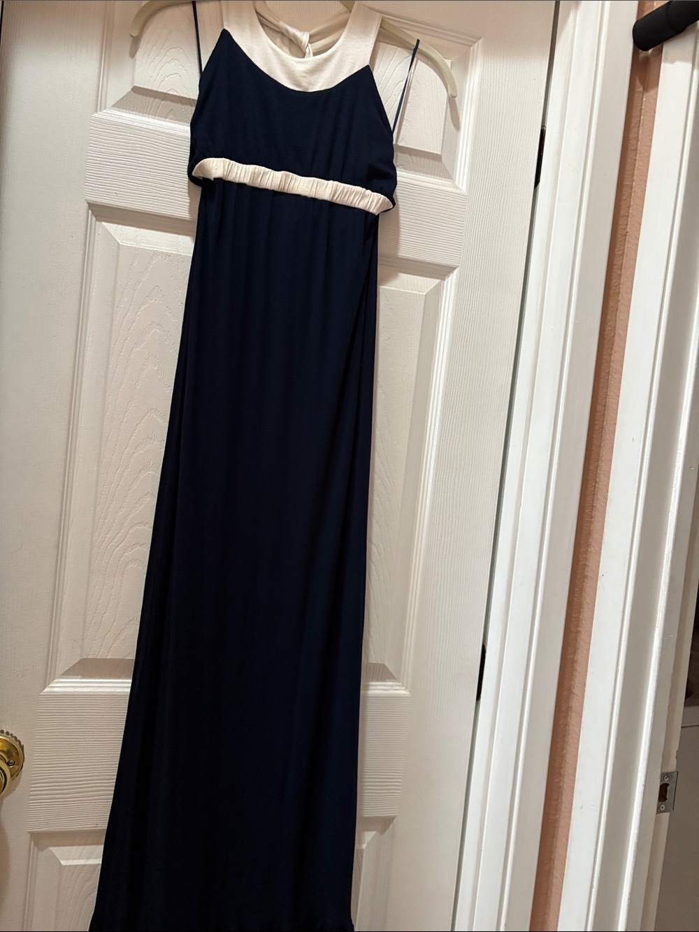 T-Bags Navy Maxi Dress with Cream Trim